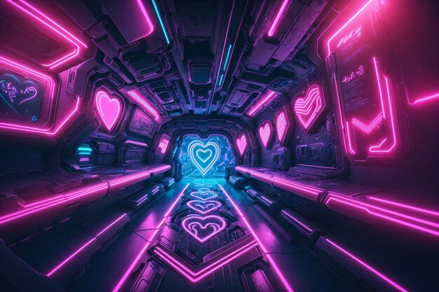 Wallpaper #SzuIb5cBSWmA-tzpLY-L106 Premium Photo Cyberpunk Room with Hearts on Wall
