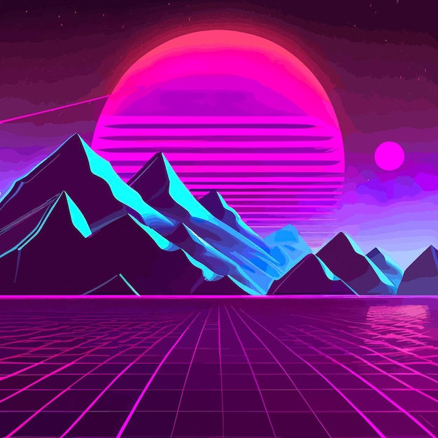 Wallpaper #_mci_5IBSpphPi3-xKEd22 Premium Photo Retro Synthwave Background