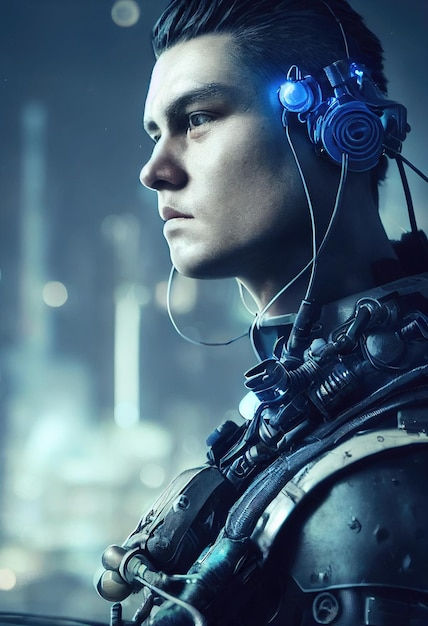 Wallpaper #K2dt95IBSpphPi3-a4aI46 Premium AI Image Realistic Portrait of a Scifi Cyberpunk Men in a