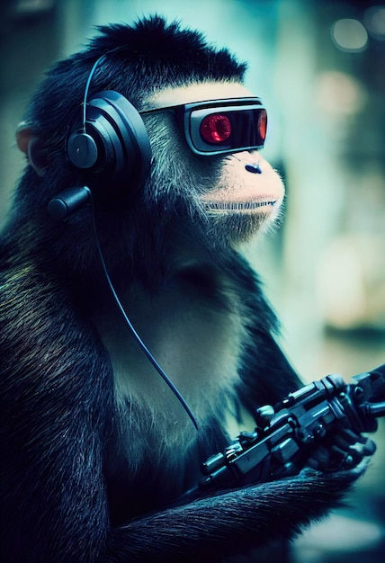 Wallpaper #_4tncpcBcm9NJah-ZnNf52 Premium AI Image Realistic Portrait of a Scifi Cyberpunk Monkey in a