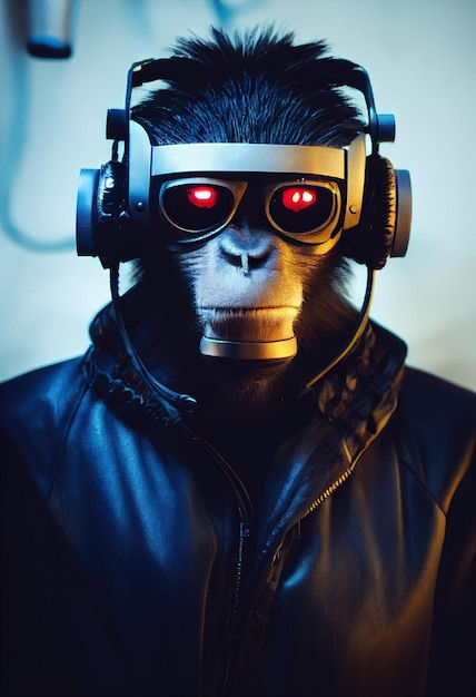 Wallpaper #_4tncpcBcm9NJah-ZnNf34 Premium AI Image Realistic Portrait of a Scifi Cyberpunk Monkey in a
