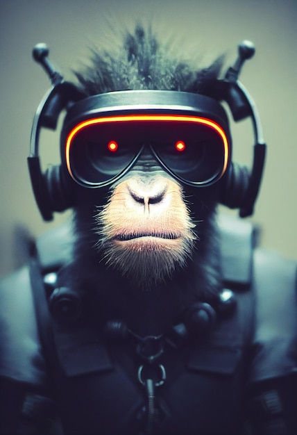 Wallpaper #_4tncpcBcm9NJah-ZnNf44 Premium Photo Realistic Portrait of a Scifi Cyberpunk Monkey in a