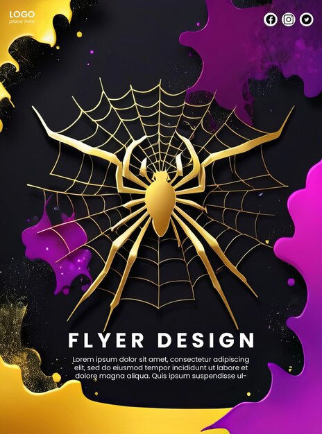 Wallpaper #cGgHF5MBSpphPi3-TQ0z198 Premium Psd Creative Abstract Poster with Gold and Neon Spider Webs