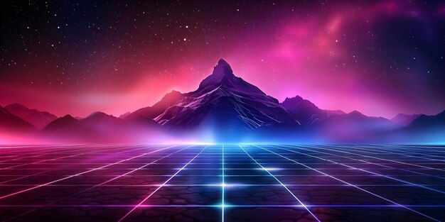Wallpaper #U7gq25IBJvJKYCmEGfWT439 Neon Grid Mountain Silhouette 80sinspired Digital Art Concept Neon