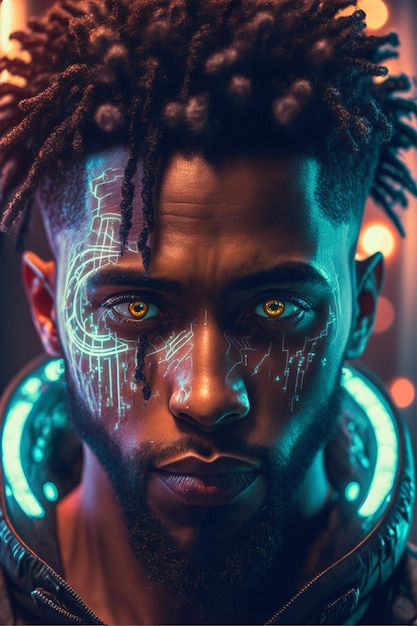 Wallpaper #fLyFO5MBMDFIMcjN7X9M171 Premium Photo Photo Cyberpunk Man Portrait Futuristic Neon Style