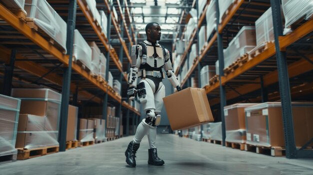 Wallpaper #8Gf49ZIBSpphPi3-5YEy100 Premium Photo Workers in Futuristic Warehouse Wearing Full Body