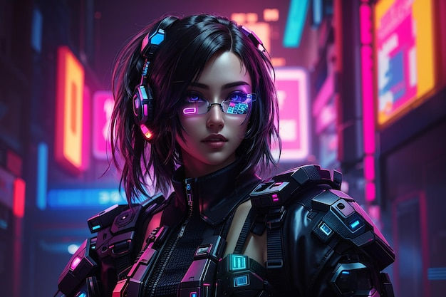 Wallpaper #OIJoQJMB0GiFKesM7cHZ131 Premium Photo Cyberpunk Girl Woman Neon Background
