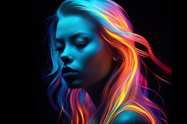 Wallpaper #A0ApMJMBJhL2WPbazsCh210 Premium AI Image Neon Neon Light Abstract Image of a Beautiful Woman