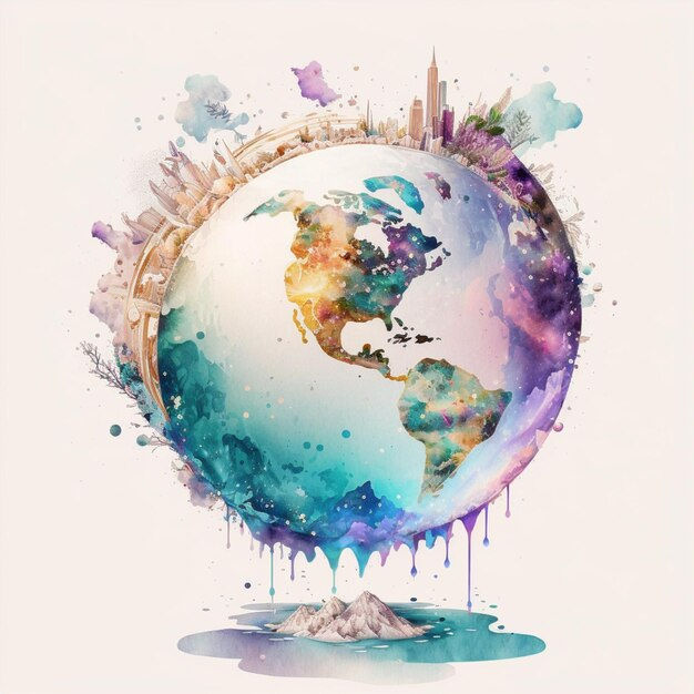 Wallpaper #BGcT6pIBSpphPi3-TUVE231 Premium AI Image a Colorful Drawing of a World Globe with the City in