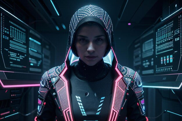 Wallpaper #OIJoQJMB0GiFKesM7cHZ270 Premium AI Image a Woman from Future with Cyber Background
