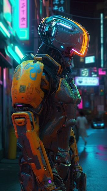 Wallpaper #w2gaH5MBSpphPi3-1yqM46 Premium AI Image a Character in a Cyberpunk Style with a Yellow Arm