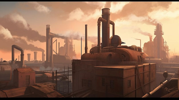 Wallpaper #NWcH9pIBSpphPi3-kYJt0 Premium AI Image Dystopian Industrial Landscape with Steampunk
