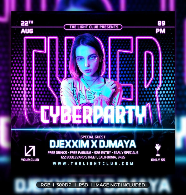 Wallpaper #a32h844Bnwiau_P6MA3j15 Premium Psd Cyberpunk Party Flyer Social Media Post Template