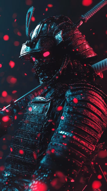 Wallpaper #U7gq25IBJvJKYCmEGfWT492 A Cyber Samurai Draped in Armor Prepares for Battle in a Striking Neon