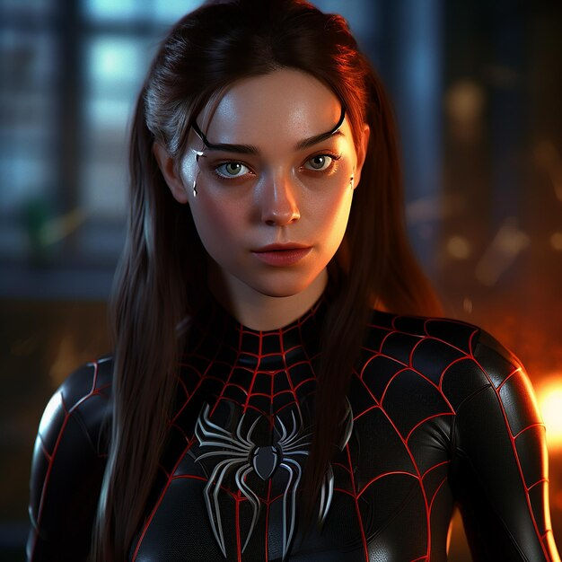 Wallpaper #zWj5HZMBSpphPi3-ZCeZ299 Premium AI Image a Woman in a Spiderman Suit with a Spider Web Design