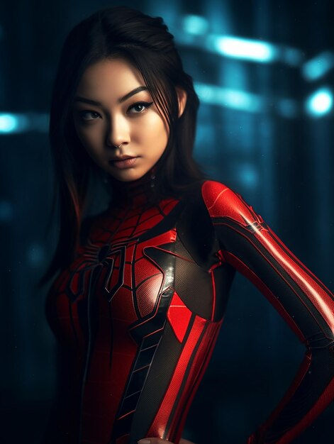 Wallpaper #hWdVCJMBSpphPi3-ucoj389 Premium AI Image a Woman in a Spiderman Suit with a Spider Web Design