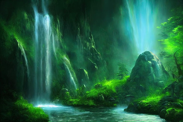 Wallpaper #d2c4EZMBSpphPi3-OPZ1321 Premium Photo Fantasy Concept Showing Mystical Waterfall in the
