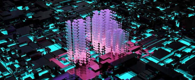 Wallpaper #Y-pfV5MBlwTYPL18OhG290 Premium Photo Cyber Neon Skyscraper in Virtual City Background