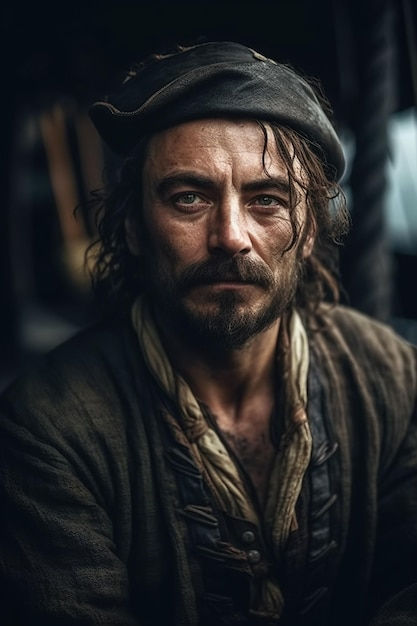 Wallpaper #Kme2_JIBSpphPi3-FJlS292 Premium AI Image Portrait of Pirate Captain in Costume and Hat on