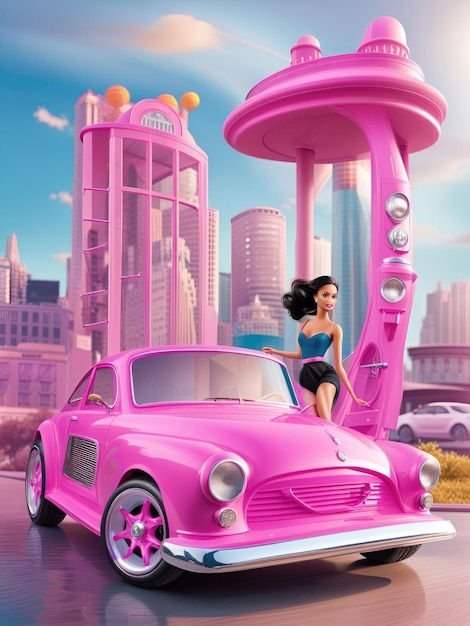 Wallpaper #OmeU-JIBSpphPi3-QYpX151 Premium AI Image Cute Pink Car Plastic Dolls Car