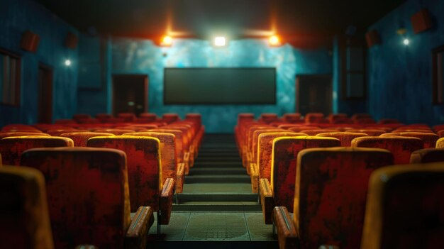 Wallpaper #_GeFC5MBSpphPi3-kdmz352 Premium Photo a Vacant Theater with Red Seats and a Projector Screen