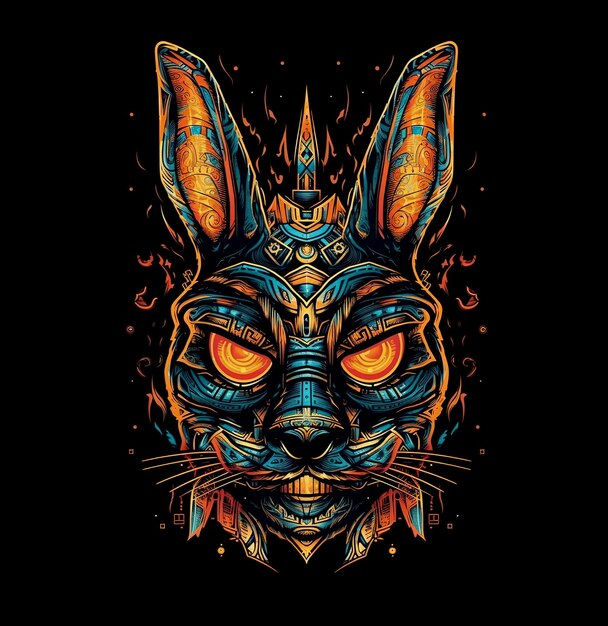 Wallpaper #qa3MMZMBKf019FdaUxGB232 Premium AI Image Image of Cyberpunk Rabbit Mask with Colorful