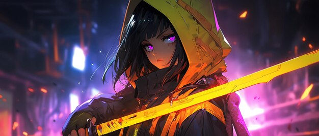 Wallpaper #Fe8FTZMBMN-XEVvVuT-n125 Premium AI Image Neno Cyberpunk Ninja Girl with Sword