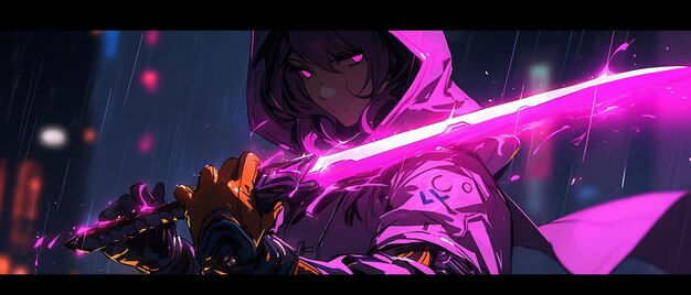 Wallpaper #Fe8FTZMBMN-XEVvVuT-n98 Premium AI Image Neno Cyberpunk Ninja Girl with Sword