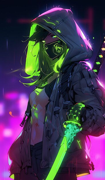 Wallpaper #Fe8FTZMBMN-XEVvVuT-n80 Premium AI Image Neno Cyberpunk Ninja Girl with Sword