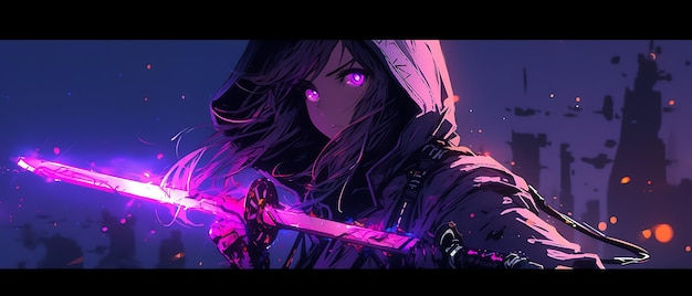 Wallpaper #Fe8FTZMBMN-XEVvVuT-n160 Premium AI Image Neno Cyberpunk Ninja Girl with Sword