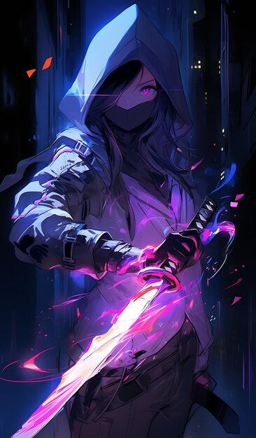 Wallpaper #Fe8FTZMBMN-XEVvVuT-n92 Premium AI Image Neno Cyberpunk Ninja Girl with Sword