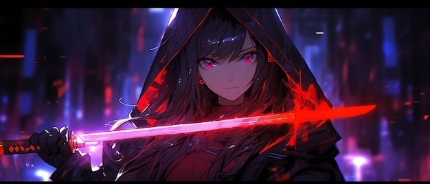 Wallpaper #Fe8FTZMBMN-XEVvVuT-n133 Premium AI Image Neno Cyberpunk Ninja Girl with Sword