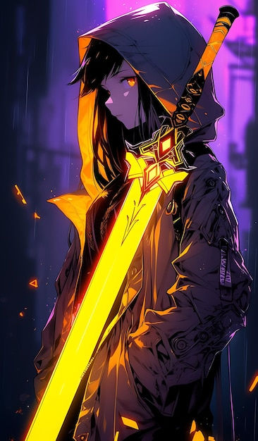 Wallpaper #Fe8FTZMBMN-XEVvVuT-n147 Premium AI Image Neno Cyberpunk Ninja Girl with Sword
