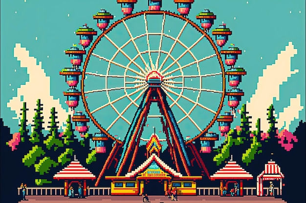 Wallpaper #GGdiDpMBSpphPi3-zOrW7 Premium AI Image Pixel Art Amusement Park Background in Retro Style