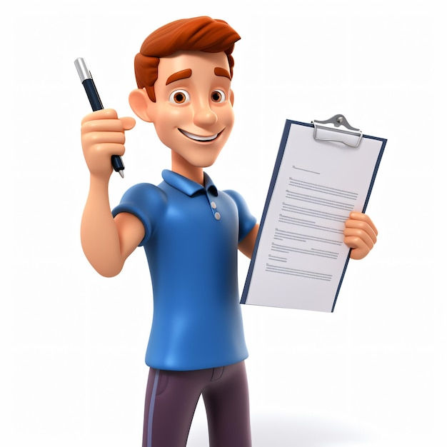 Wallpaper #k2eg8pIBSpphPi3-sXFs288 Premium AI Image 3D Cartoon Man Pointing to a Checklist Isolated on White