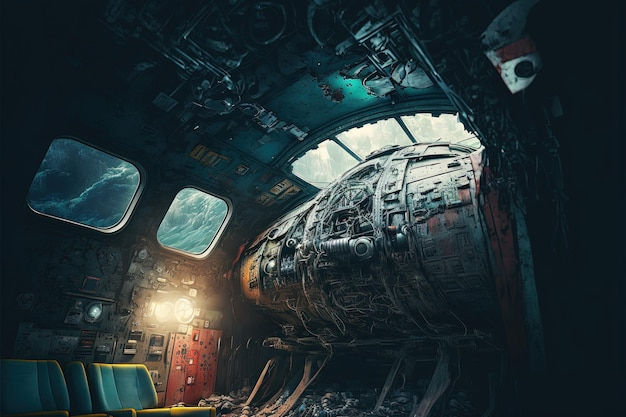 Wallpaper #8miAIJMBSpphPi3-mS3Z444 Premium Photo Inside of a Wreck Space Ship Cyberpunk Interior with