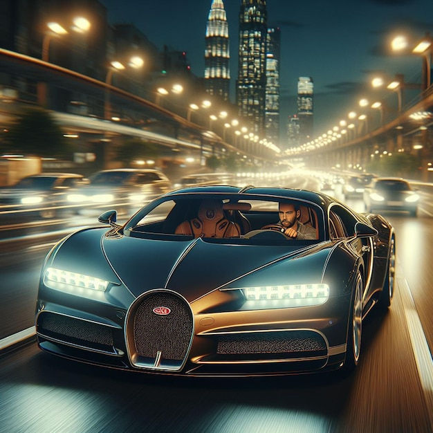 Wallpaper #yWjGE5MBSpphPi3-JwG7401 Premium Psd a Noble Bugatti Hypercar is Speeding Through the Night