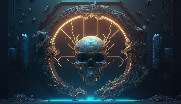 Wallpaper #JxnMHo8BtGB6xQ78mno74 Premium Photo Cybernetic Skull Portal Digital Art Illustration