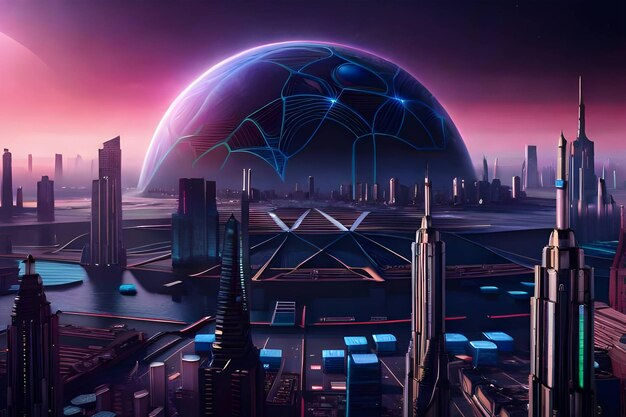Wallpaper #fc5CJZMB71dOy6JZPRMx42 Premium AI Image Cyberpunk Neon Space Colony Near the Orbit of