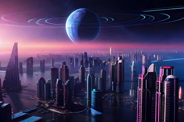 Wallpaper #fc5CJZMB71dOy6JZPRMx51 Premium AI Image Cyberpunk Neon Space Colony Near the Orbit of