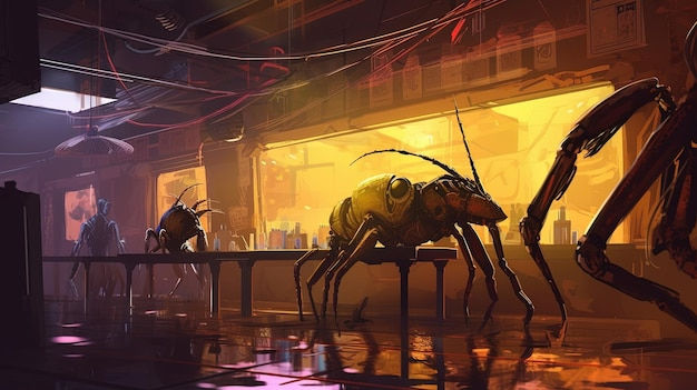 Wallpaper #C2hEFpMBSpphPi3-uguN125 Premium AI Image a Cyberpunk Nightclub with Robotic Scorpions as