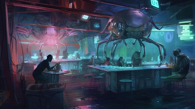 Wallpaper #C2hEFpMBSpphPi3-uguN115 Premium Photo a Cyberpunk Nightclub with Robotic Scorpions as