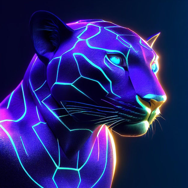 Wallpaper #BWdcDJMBSpphPi3-fd7r30 Premium Photo Black Panther with Neon Lights Portrait 3D Rendering