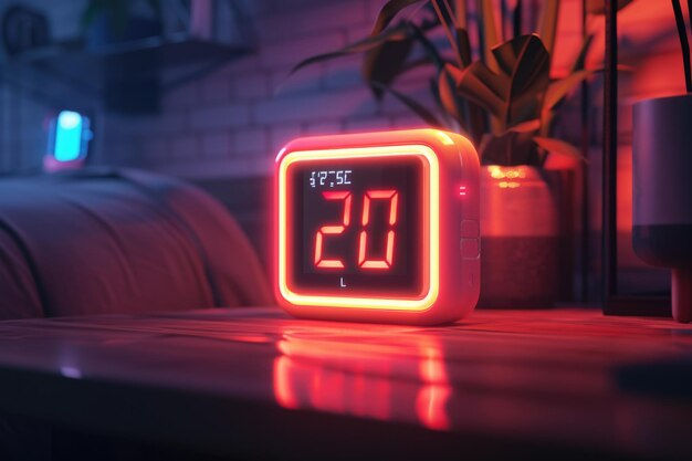 Wallpaper #khp8TpMB1yWOL4qgen0L223 Premium Photo a Digital Clock with Glowing Neon Numbers Sitting