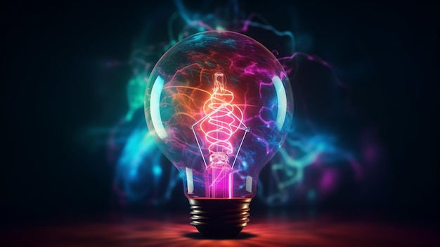 Wallpaper #A0ApMJMBJhL2WPbazsCh127 Premium Photo Light Bulb with Neon Lights Abstract Glowing Background