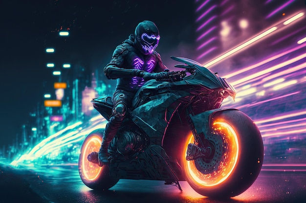 Wallpaper #3mf565IBSpphPi3-3E9y137 Premium Photo Riding Futuristic Sport Motorcycle in a Night City