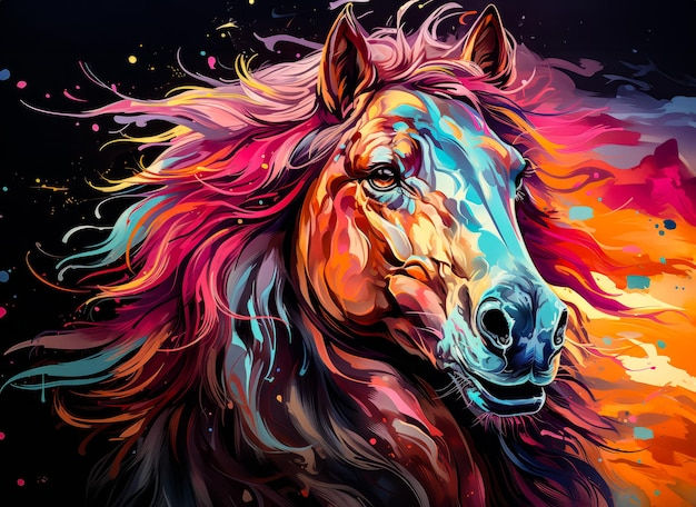 Wallpaper #bWfaEpMBSpphPi3-4_0h355 Premium AI Image a Painting of a Horse on a Black Background