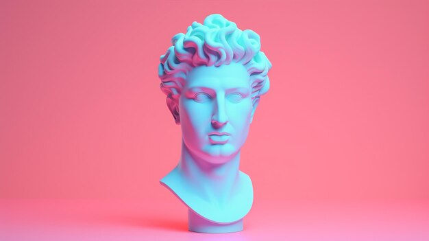 Wallpaper #Fe8FTZMBMN-XEVvVuT-n334 Premium AI Image Neon Cyberpunk Head of Davids Statue Sculpture Bust