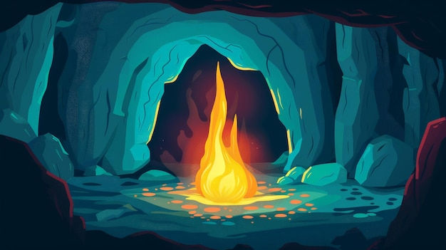 Wallpaper #6lZ8eJcBsd6xcFiEm9rx71 View of a Flame Illuminated Cave Painting Flat Design Front View