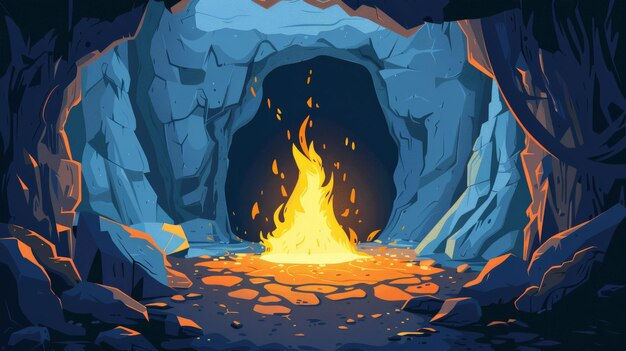 Wallpaper #6lZ8eJcBsd6xcFiEm9rx63 View of a Flame Illuminated Cave Painting Flat Design Front View